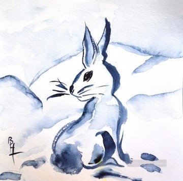 Rabbit Bunny Hare Painting - snow bunny beverley watercolor